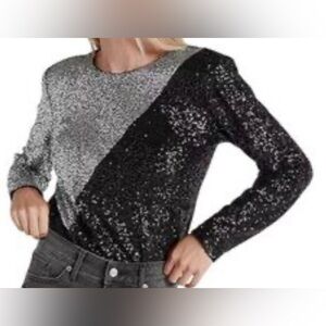 EXPRESS size XS Black and Silver Sequin Bodysuit